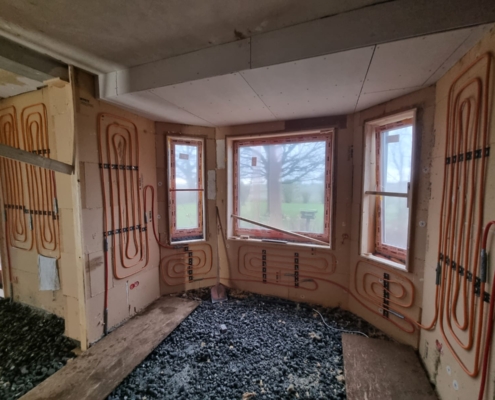 Altbau – Wandheizung Außenwände auf Holzfaser Innendämmstoff